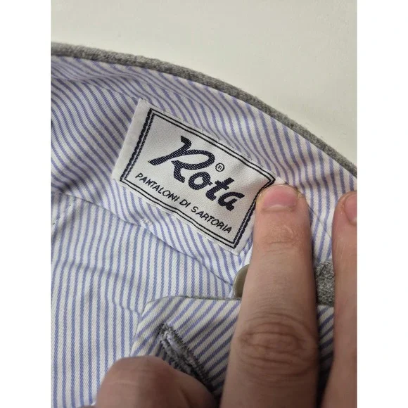 Rota Pantaloni Pants Mens 32x28 Gray Wool Flat Front Cuffed Lined Italy 46